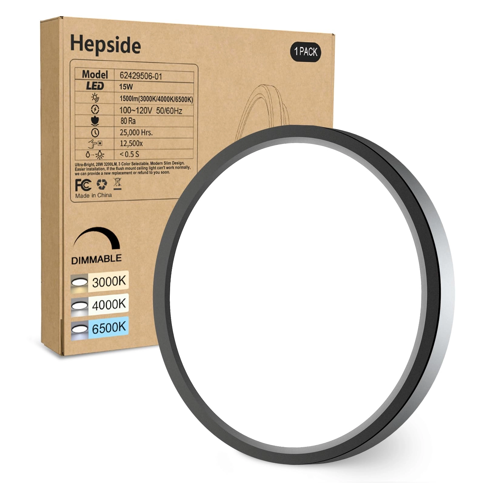 hepside Flush Mount LED Ceiling Light - 3000K 4500K 6000K Dimmable