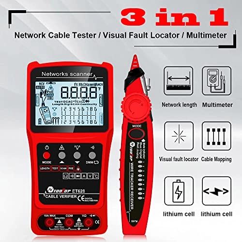 Handheld Portable 2in1 Network Cable Tester - LCD Display POE Test