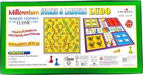 Millennium Ludo and Snakes & Ladders - Double-sided play board 16 Play Pieces