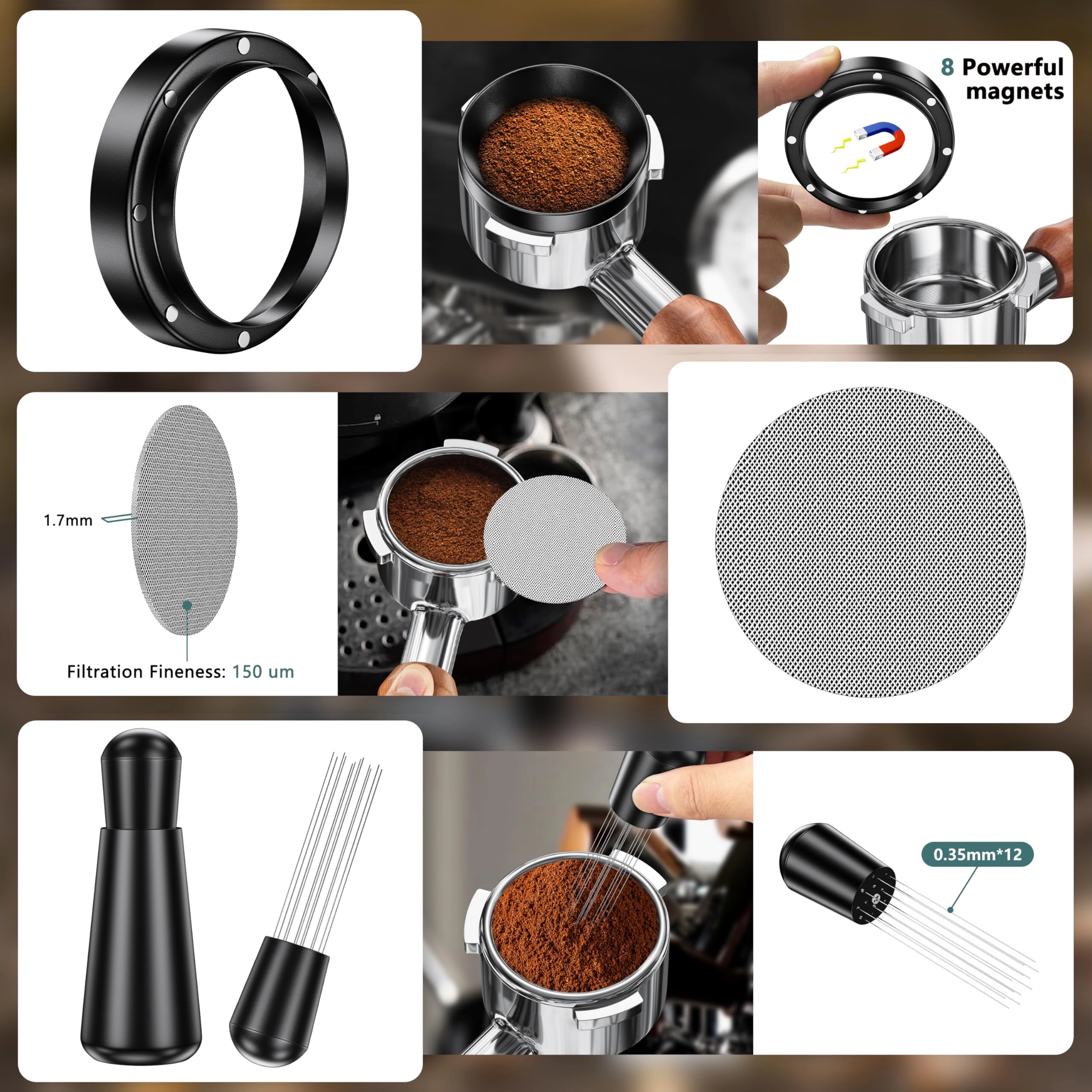 Espresso Accessories Kit + Espresso Tool Kit - 58mm + Espresso Tamping Station + Coffee Distributor Tamper + WDT Tool + Dosing Funnel + Expresso Puck Screen