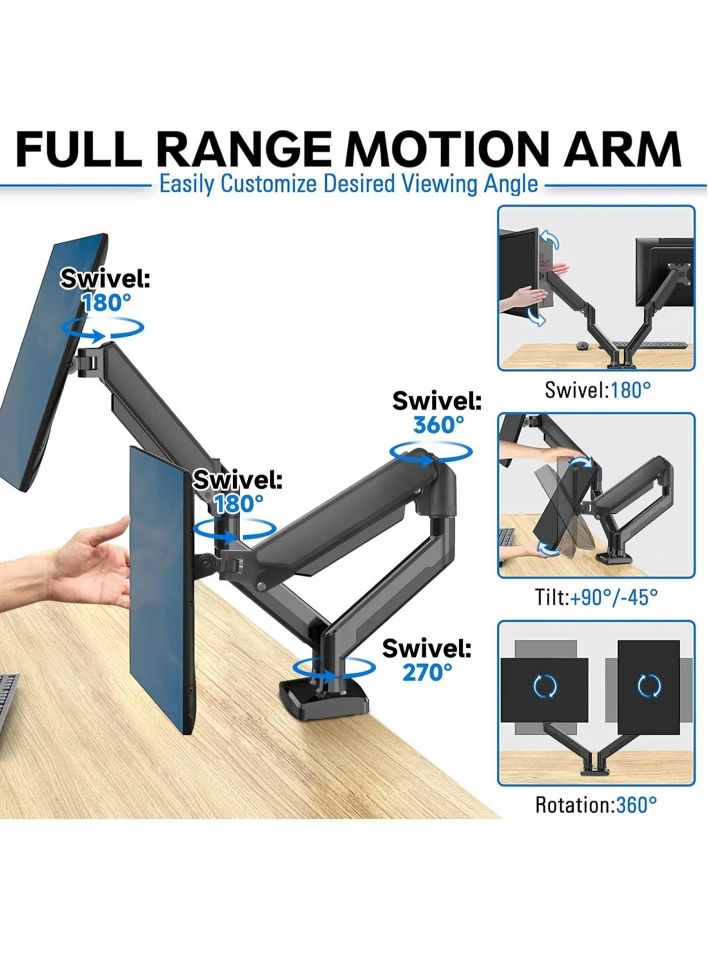 Dual Monitor Arm - two 13”-32” 75x75mm & 100x100mm
