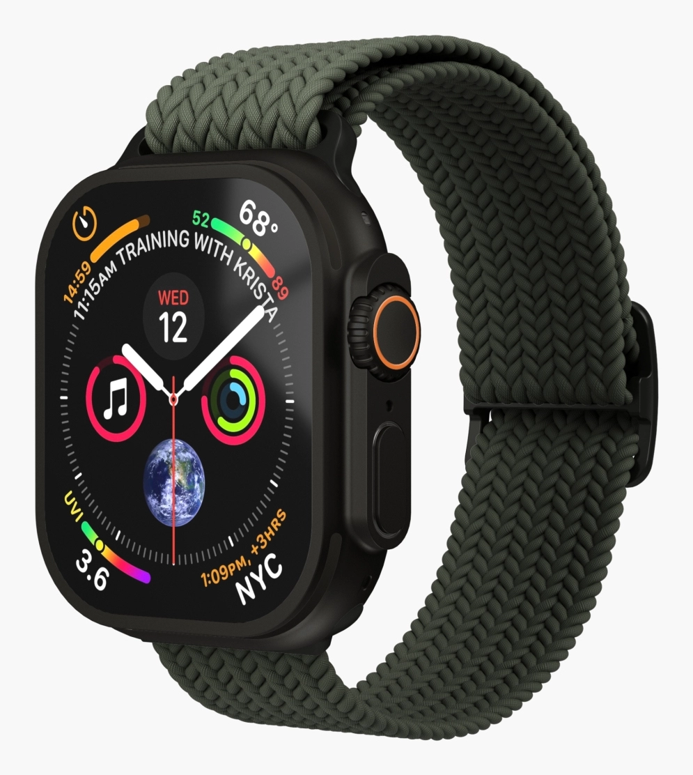 Watch Band for Apple Watch 44/45/46/49mm - Nylon Stepless adjustable clasp Olive Black One Size