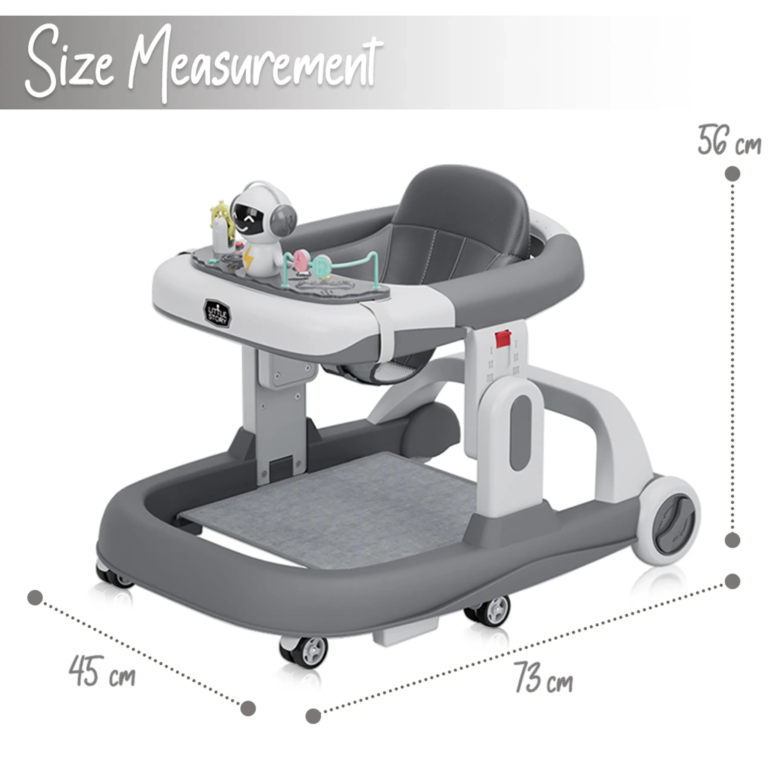 Adjustable Baby Walker - Grey Foldable 6-Wheel