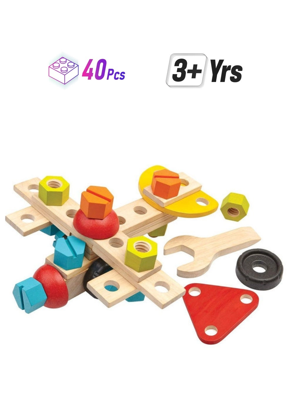 PlanToys Wooden Construction Set (5539) - 3+ Years Multicolour