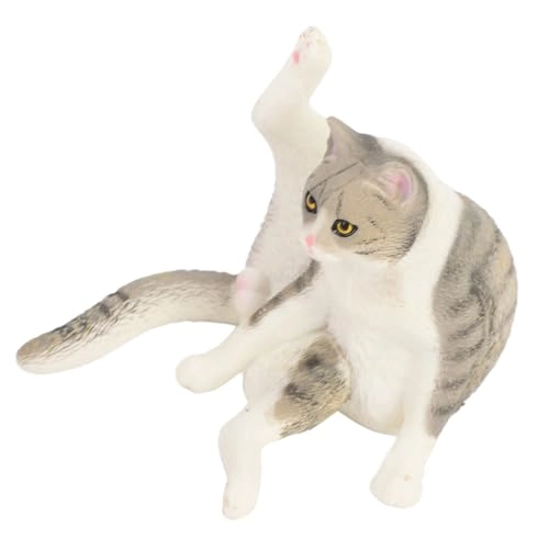 Cat Figurine 7.98 cm Plastic - Gray Leg Lifting Sitting Cat