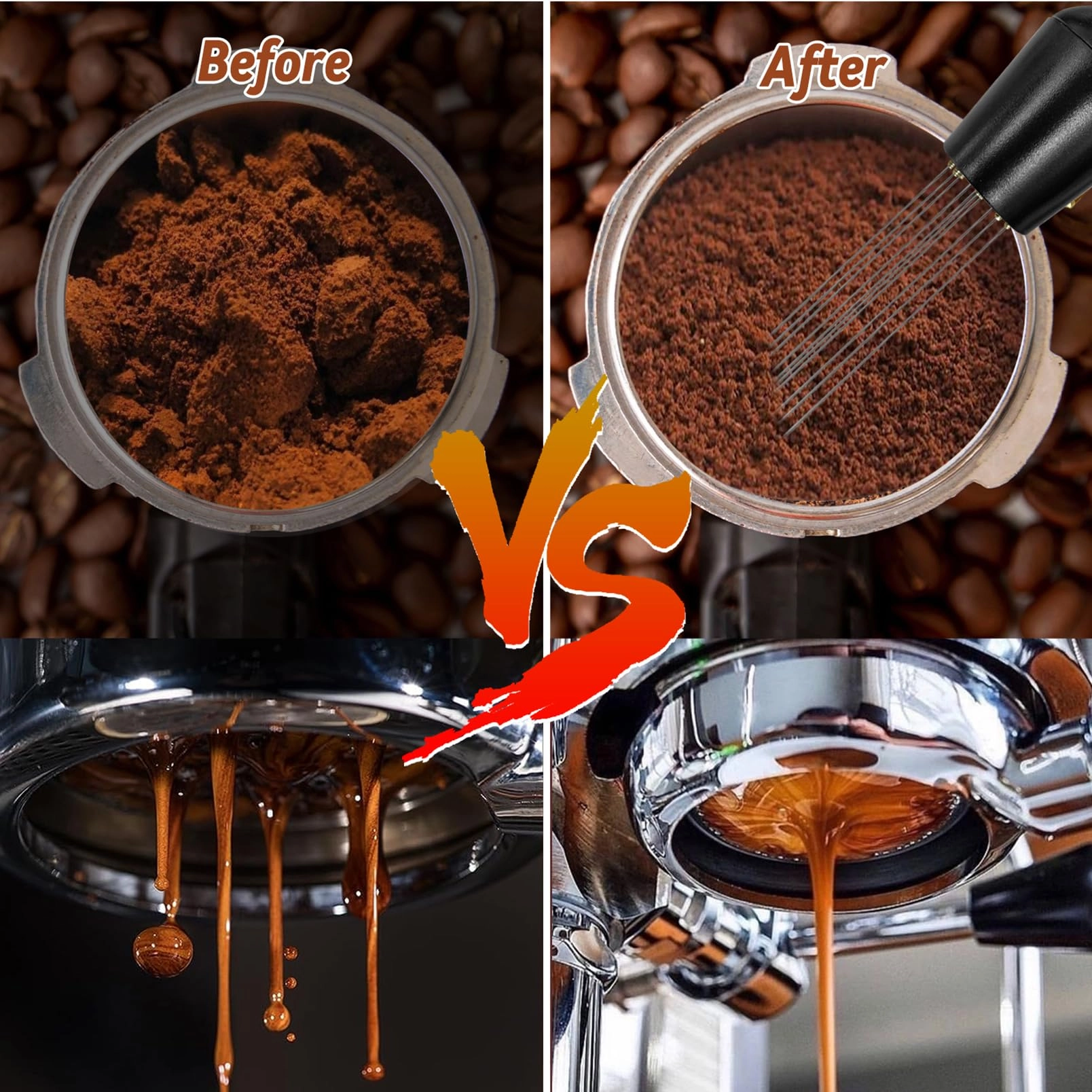 Espresso Tamper + WDT Tool + Espresso Dosing Funnel + Silicone Gel Tamper Mat + Espresso Accessories