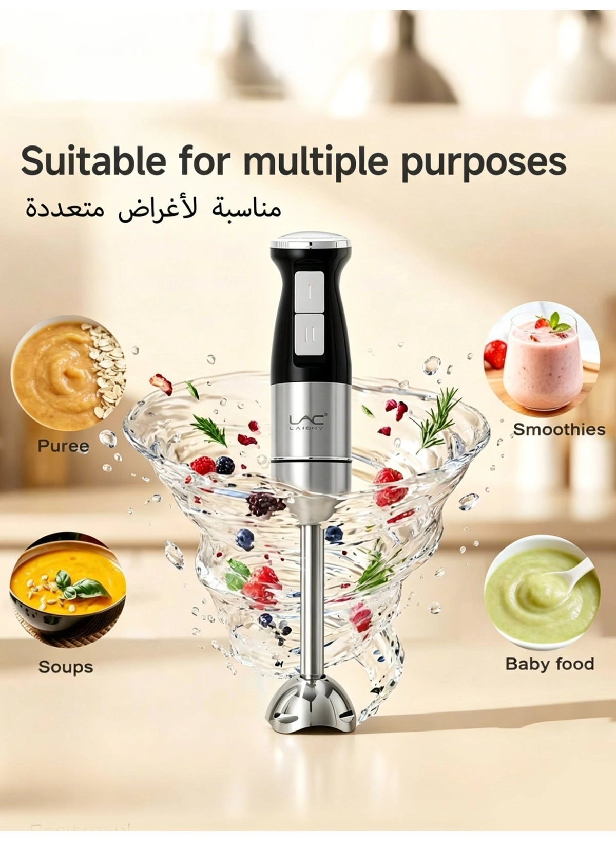 L-1201 - Handheld Blender Stainless Steel 2 Speeds