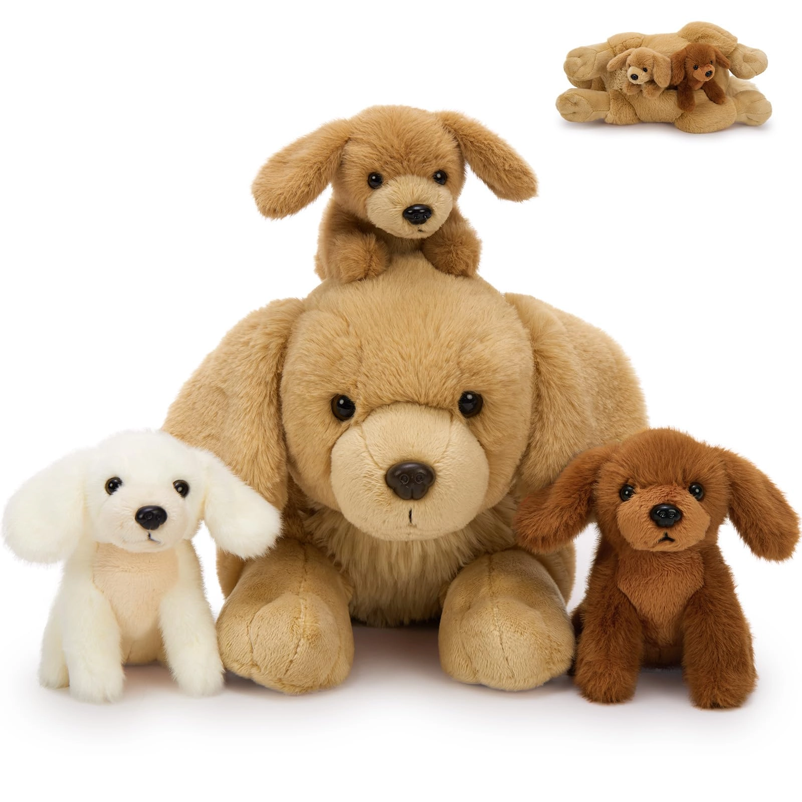 MorisMos Big Golden Retriever Teddy - 45 cm Mom with 3 Cuddly Baby