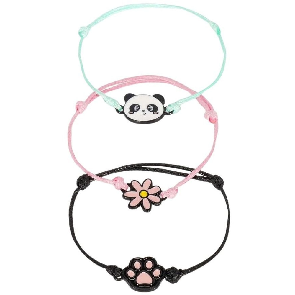 Better Together Panda Enamel Black-Tone Textile Charm Bracelet