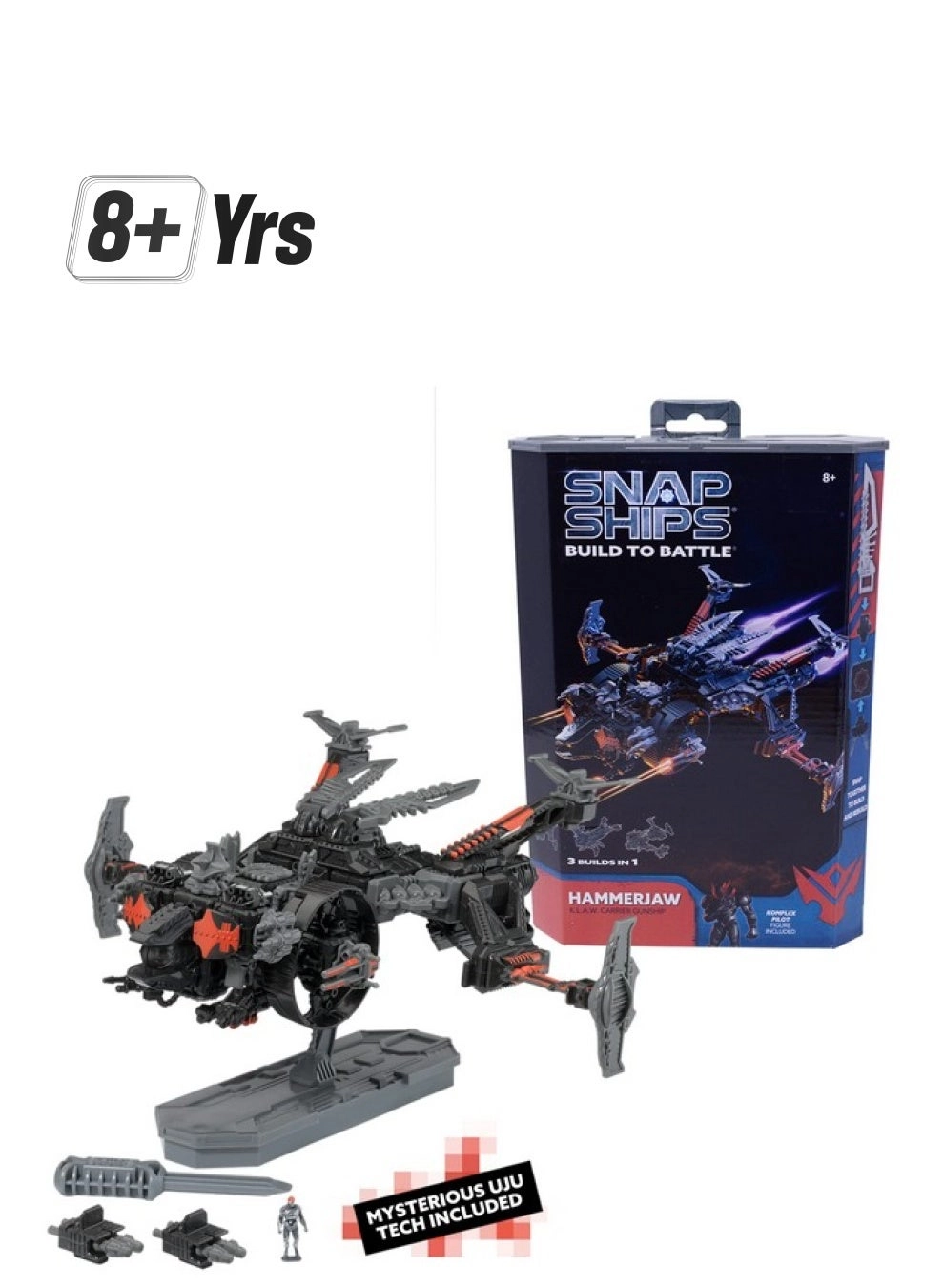 SNAP SHIPS Komplex Hammerjaw K.L.A.W. Gunship - Building Toy 3 Builds Ages 8+