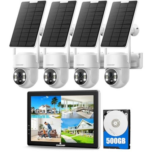 PTZ Outdoor Solar Security Camera + NVR Monitor - 4 Pack 10CH 4MP