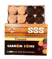 Kalindri Sports Carrom Coins - Wooden 24 PCS with Sticker (Vaneer)