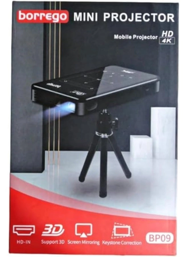 BP09 Portable Mini Smart Projector with 4K Ultra HD, DLP Technology, Android 9.0, and Bluetooth 4.1 – LED Home Cinema Video Beamer