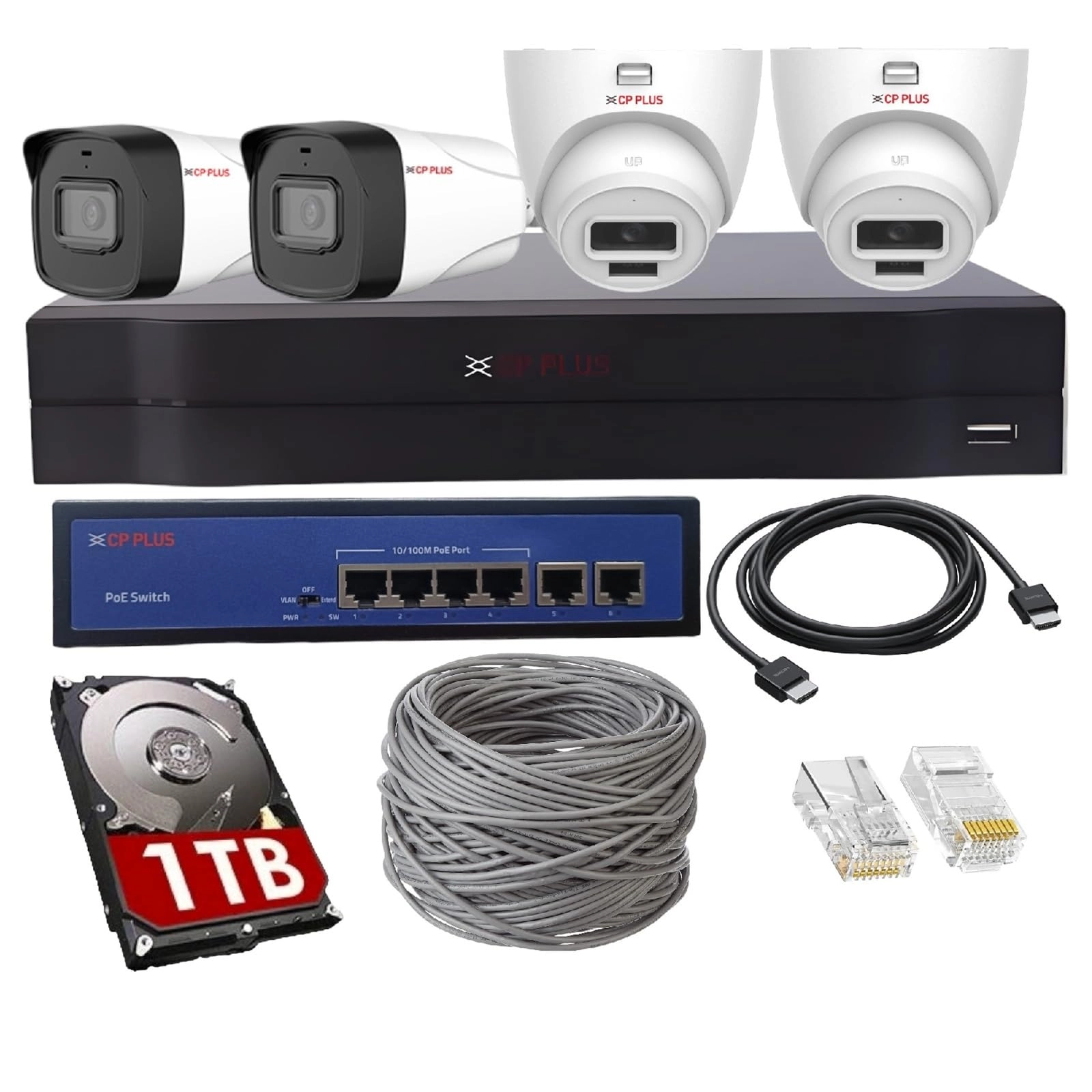 Aditya Infotech Limited (Refurbished) Full HD NVR - 4 channels + 2 MP IP Camera - Outdoor Indoor