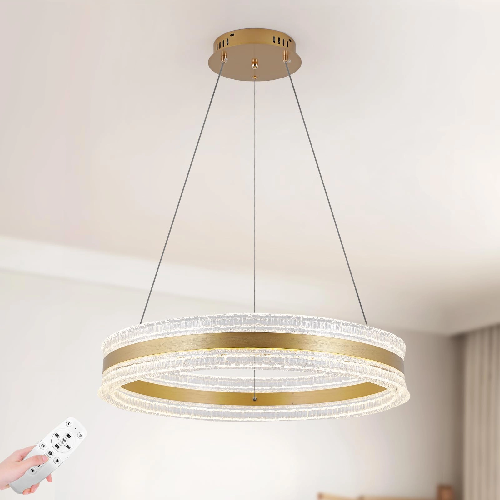 Round LED Chandelier - 3000K–6000K Dimmable