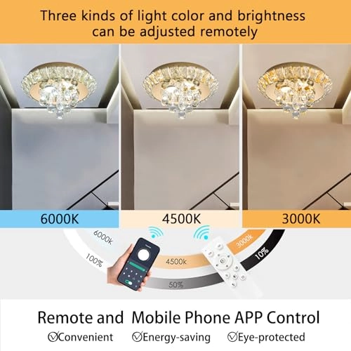 Crystal Ceiling Light - 12" W Remote Dimmable LED
