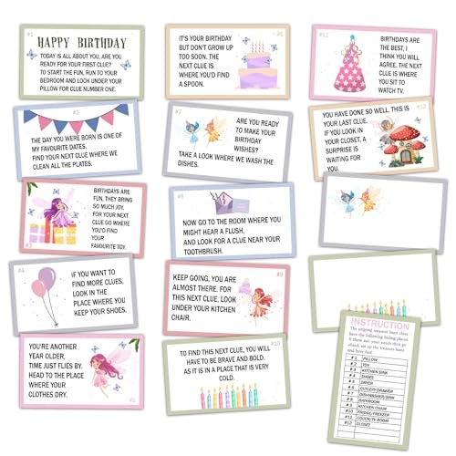 Birthday Treasure Hunt Clue Cards - 15 piece