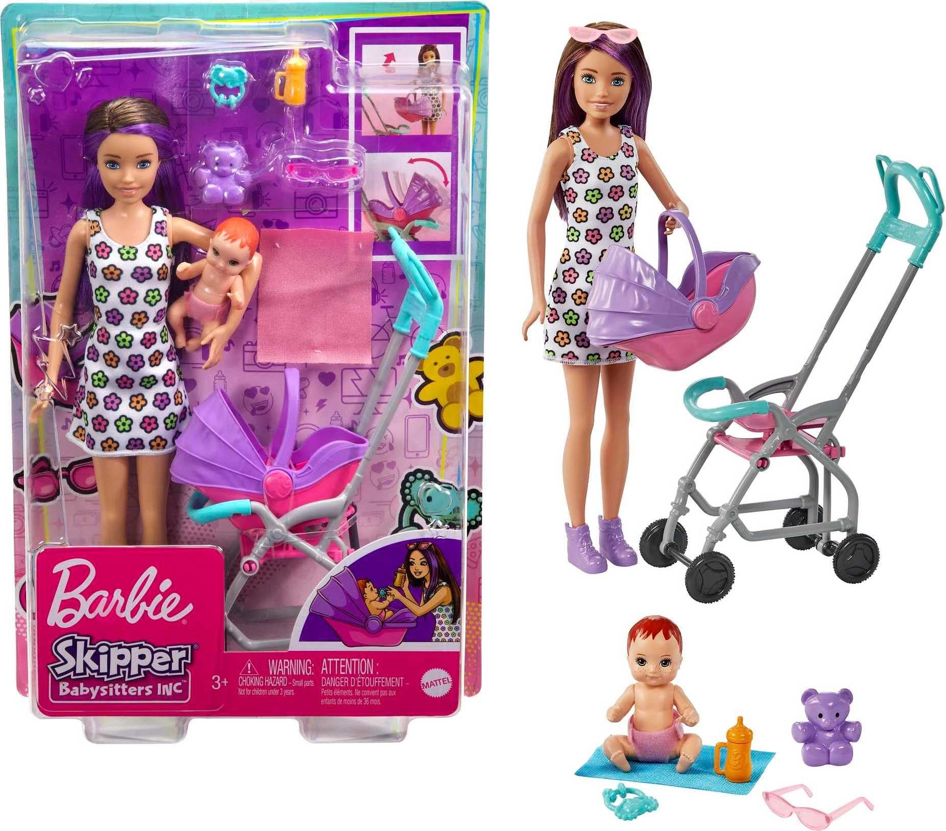 Barbie Skipper Doll And Playset - Stroller Baby Doll Ages 3+