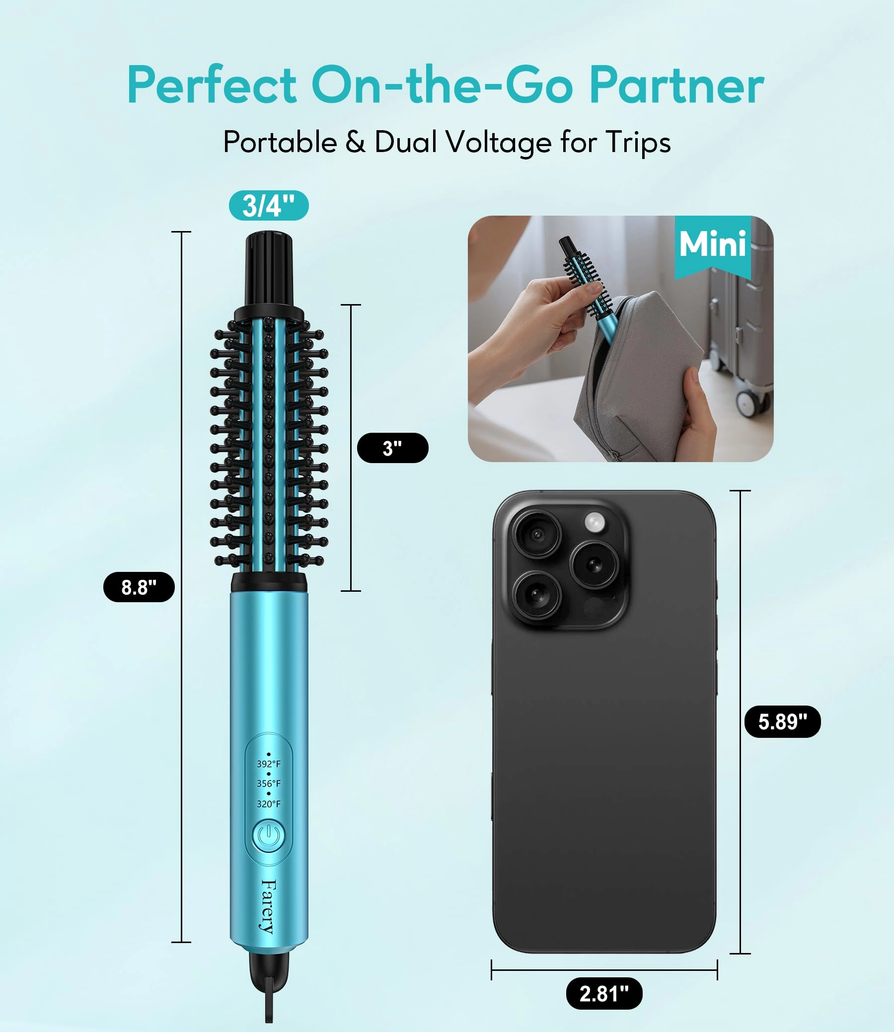 Mini Thermal Brush - 1 inch 3 Temperature Adjustable Dual Voltage