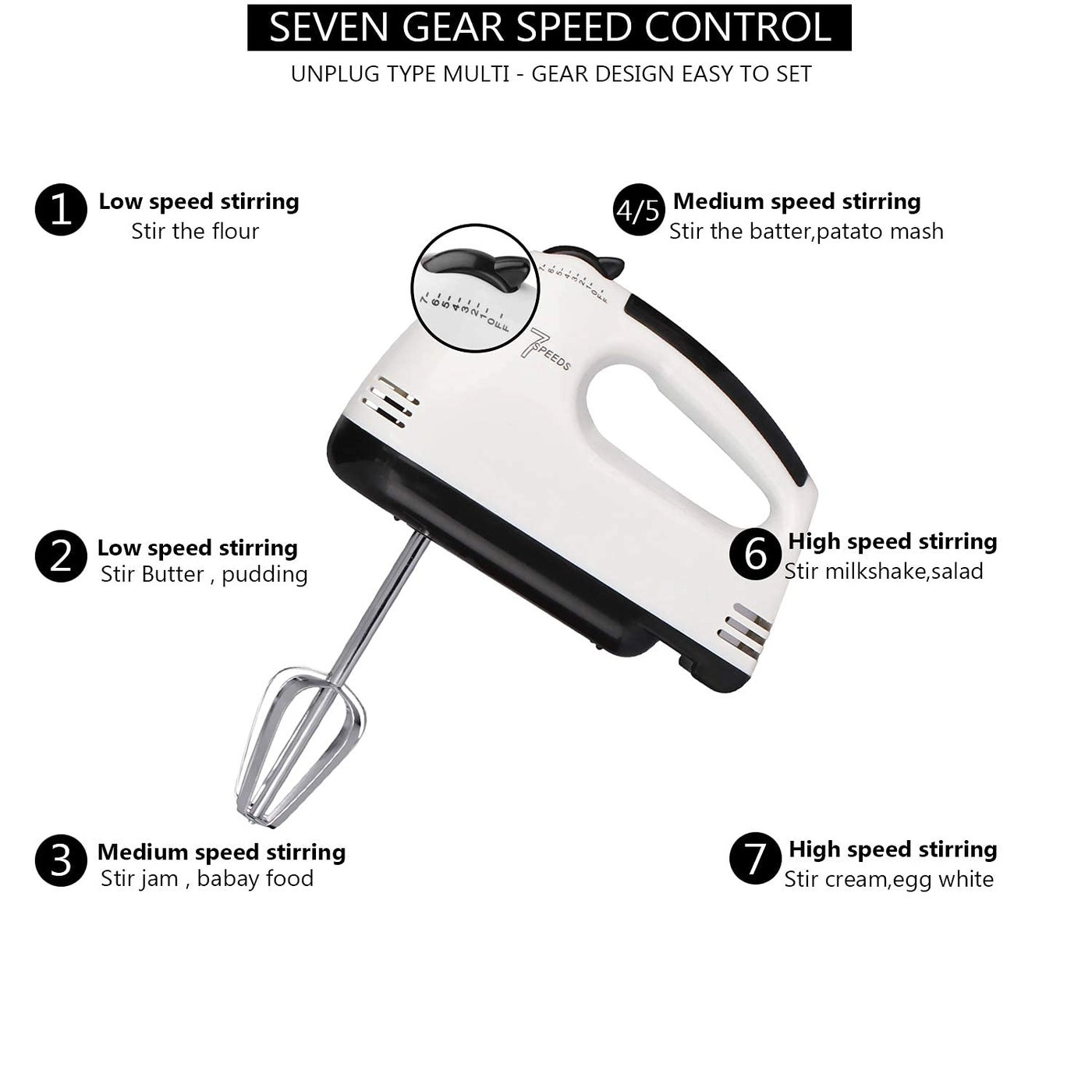 Hand Mixer - 7Speed 4 Stainless Steel Beaters