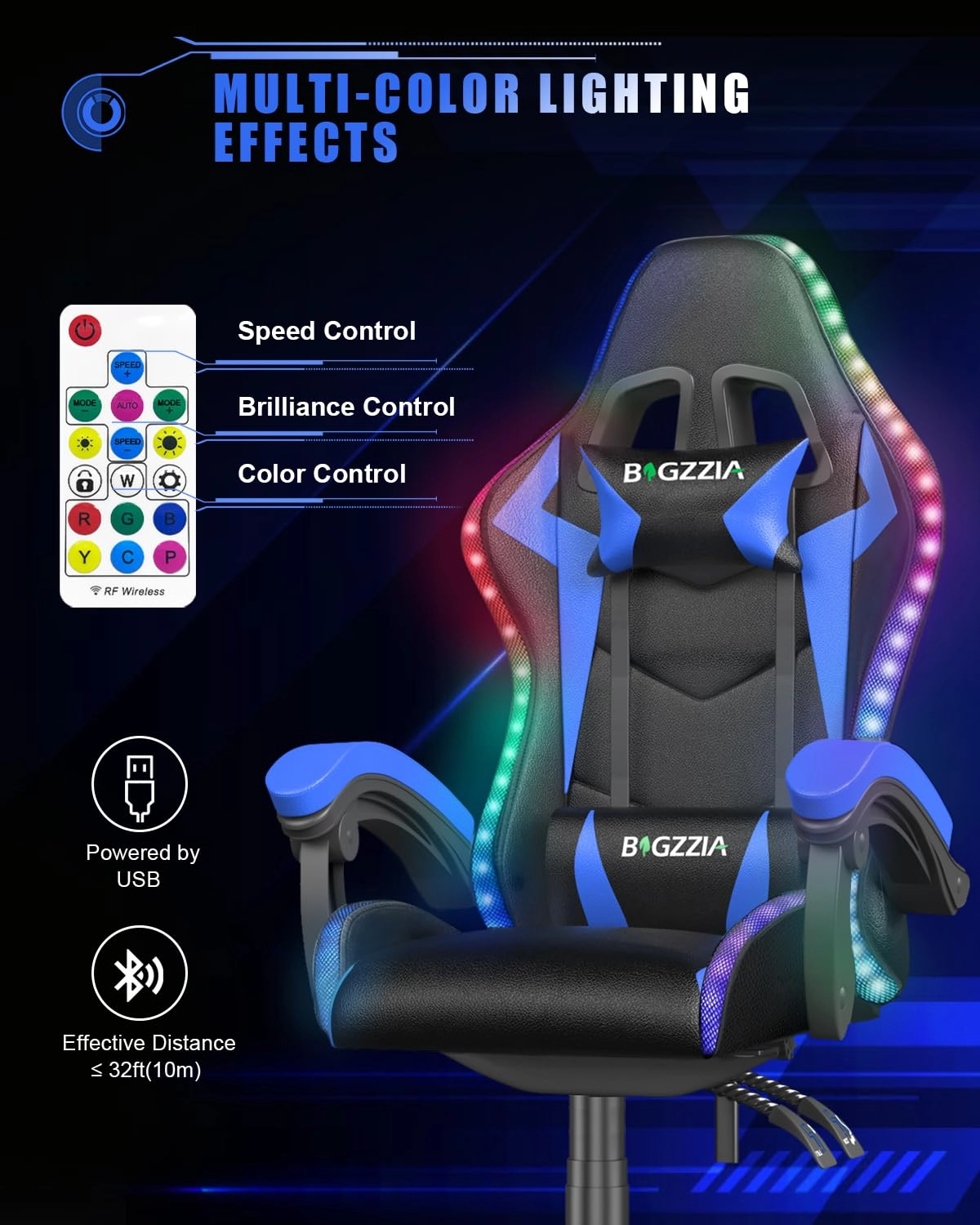 white LED gaming chair - RGB Reclining PU Leather
