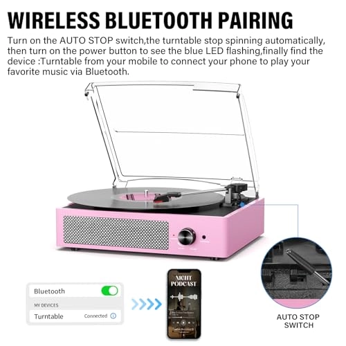 Record Player Turntable - Built-in Bluetooth 3-Speed 2 Stereo Speakers