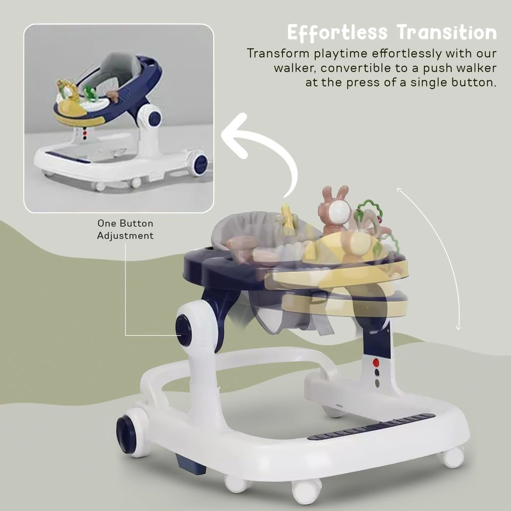 2-In-1 Push Baby Walker - Anti-Fall Brake 3-Height Adjustable Padded Seat