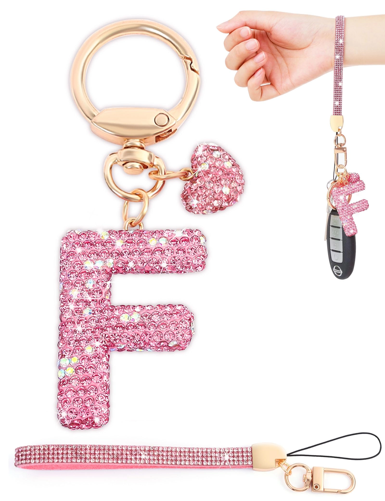 Initial Keychain - L Purple Rhinestone