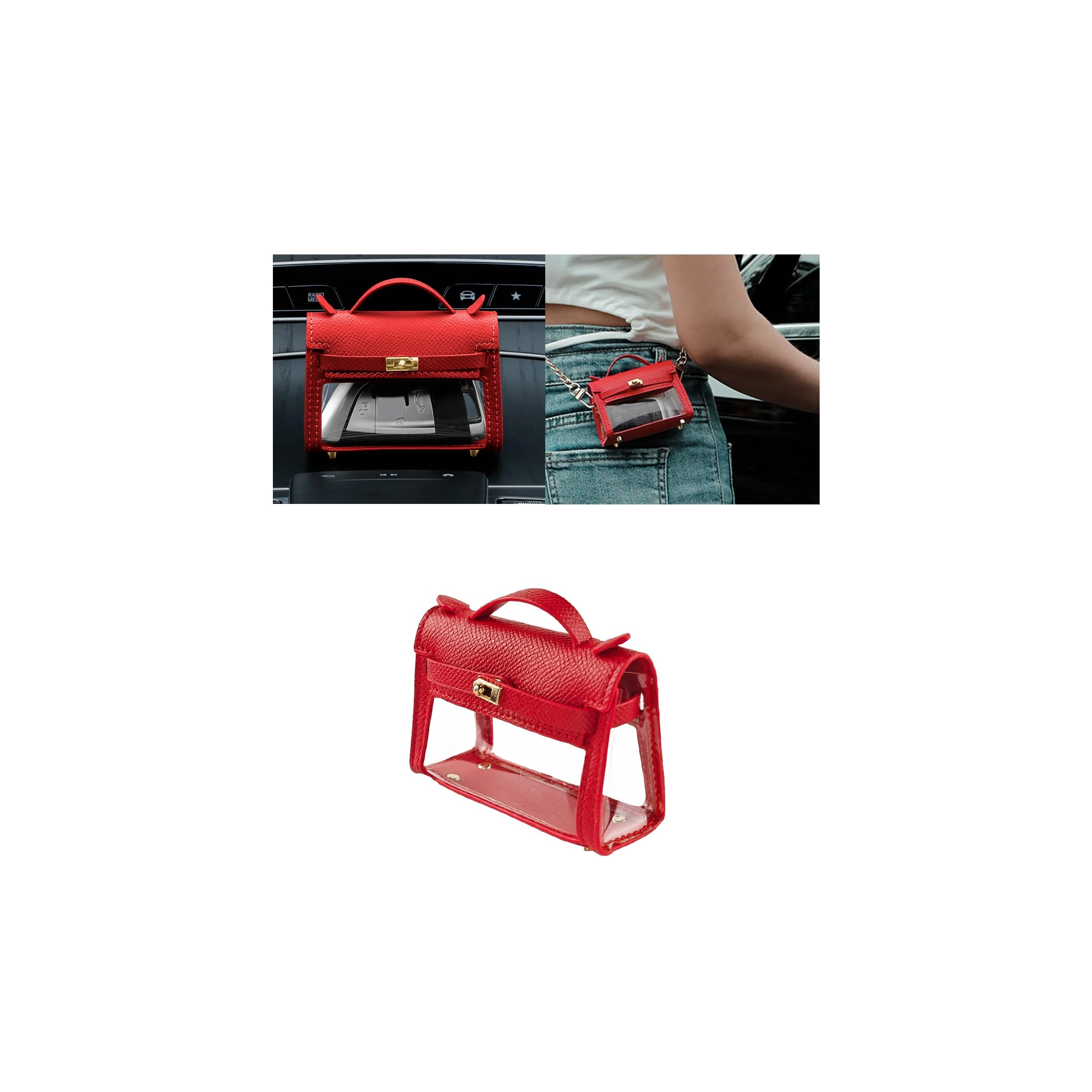 Mini Creative Car Key Case - Red Leather