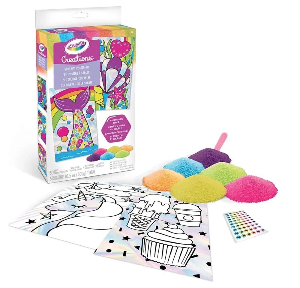Creations Sand Art Poster Kit - 60 Gems 1 Sand Spoon 6 Colors of Sand 6 Posters