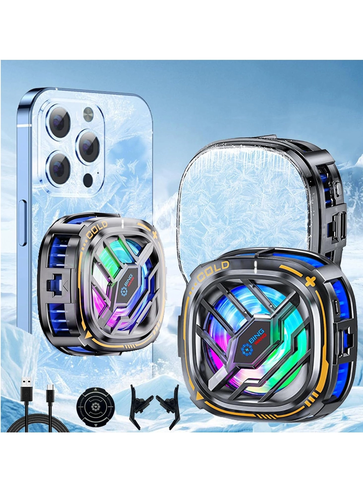 Loquat Magnetic Cell Phone Cooler - RGB Portable Silent Cooling 4.5-7.5 Inch