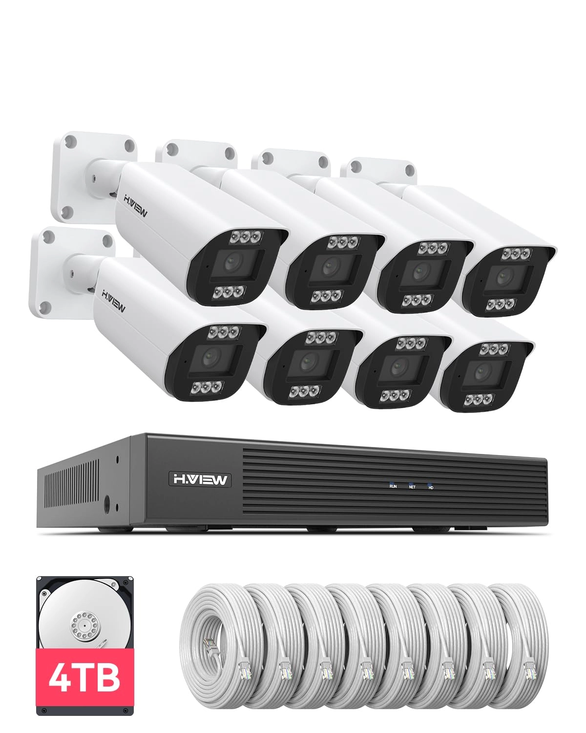 H.VIEW 8CH 4K NVR + 8MP POE Security Camera - 8PCS 8MP