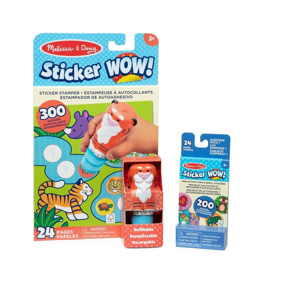 Melissa & Doug Sticker Wow! Stamper - Tiger + Mini Activity Pad - 24 pages