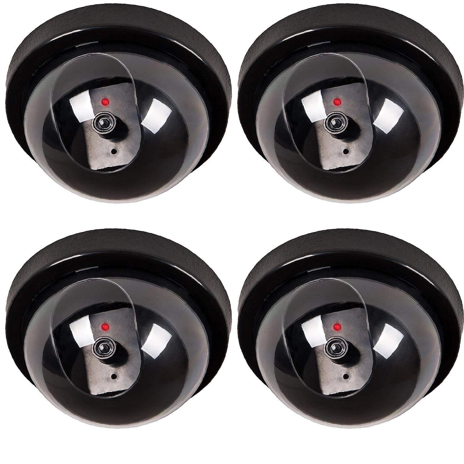 ANUGRAH MART Dummy CCTV Dome Camera - 4 Pieces Black Flashing Red LED