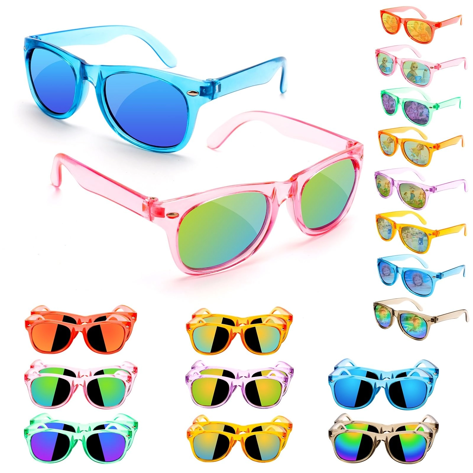 resuar Party Favors Kids Sunglasses - 4.9" wide Neon (Pink, Red, Blue, Yellow, Purple, Green, Orange, Gray)