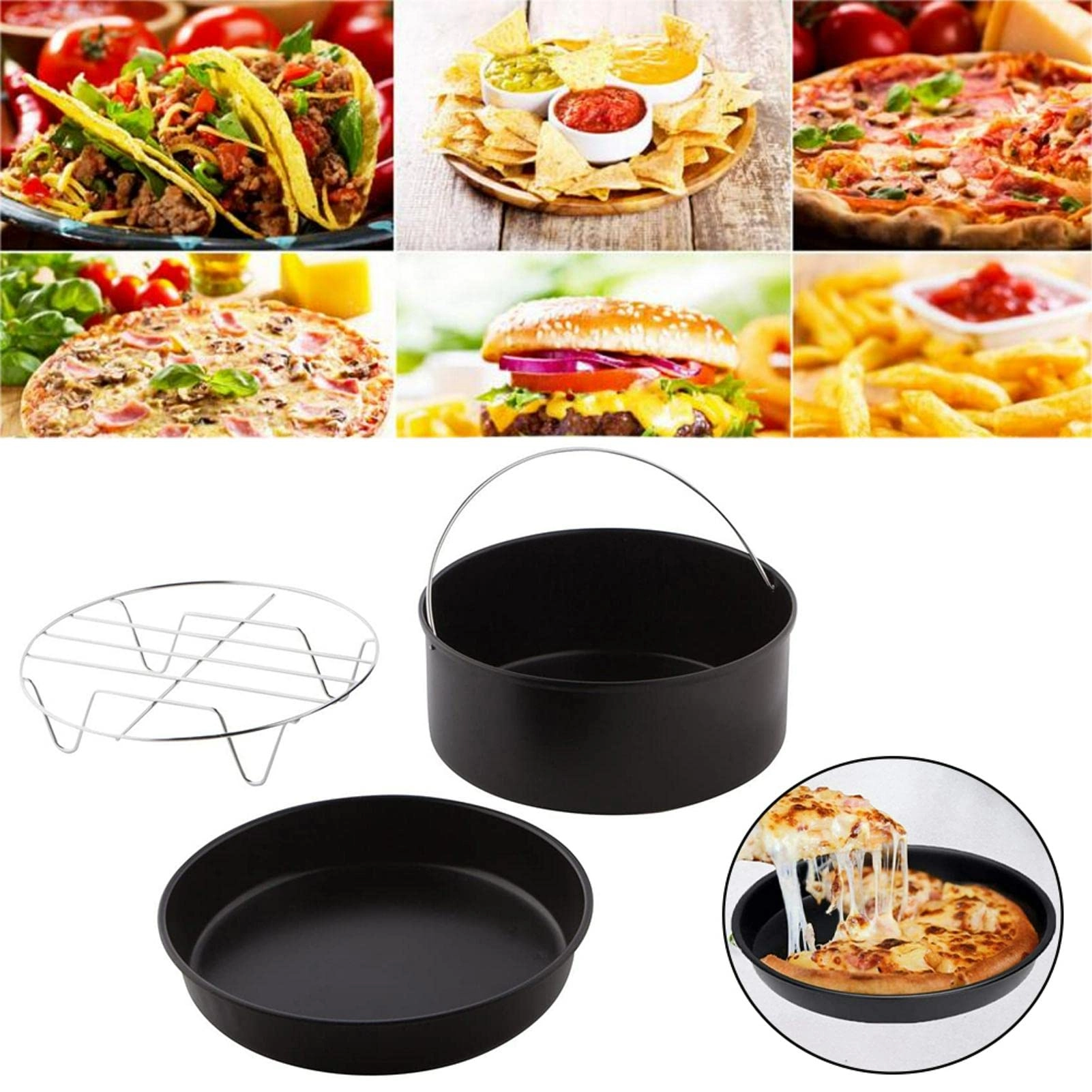 Cake Barell + Pizza Tray + BBQ Rack - Stainless steel 3pcs/set