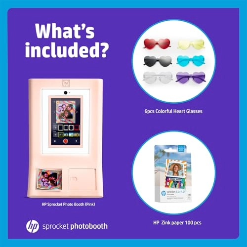 Sprocket AMZHPSPPBK19P + Zink Paper - 100 Sheets + Colorful Heart Glasses - 6pc