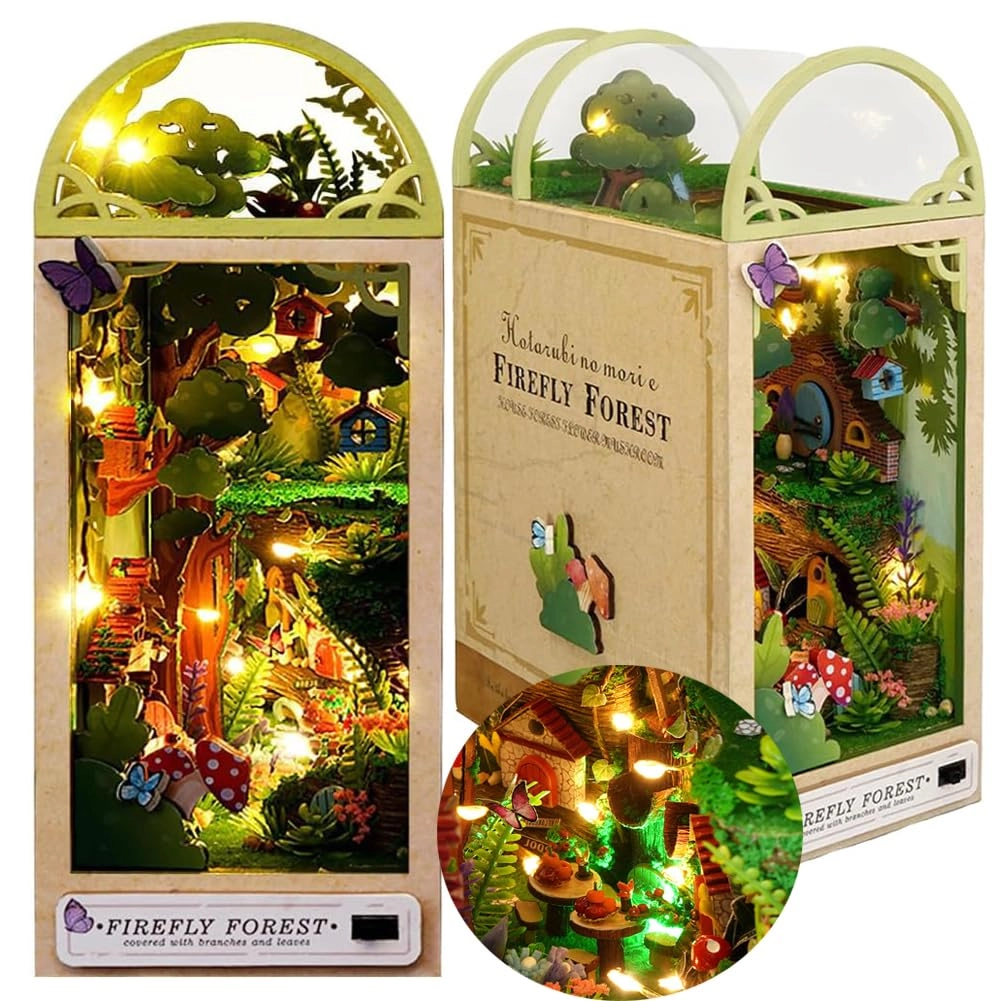 TOPBSFARNYdollhouse Book Nook Kit - DIY 3D Wooden LED