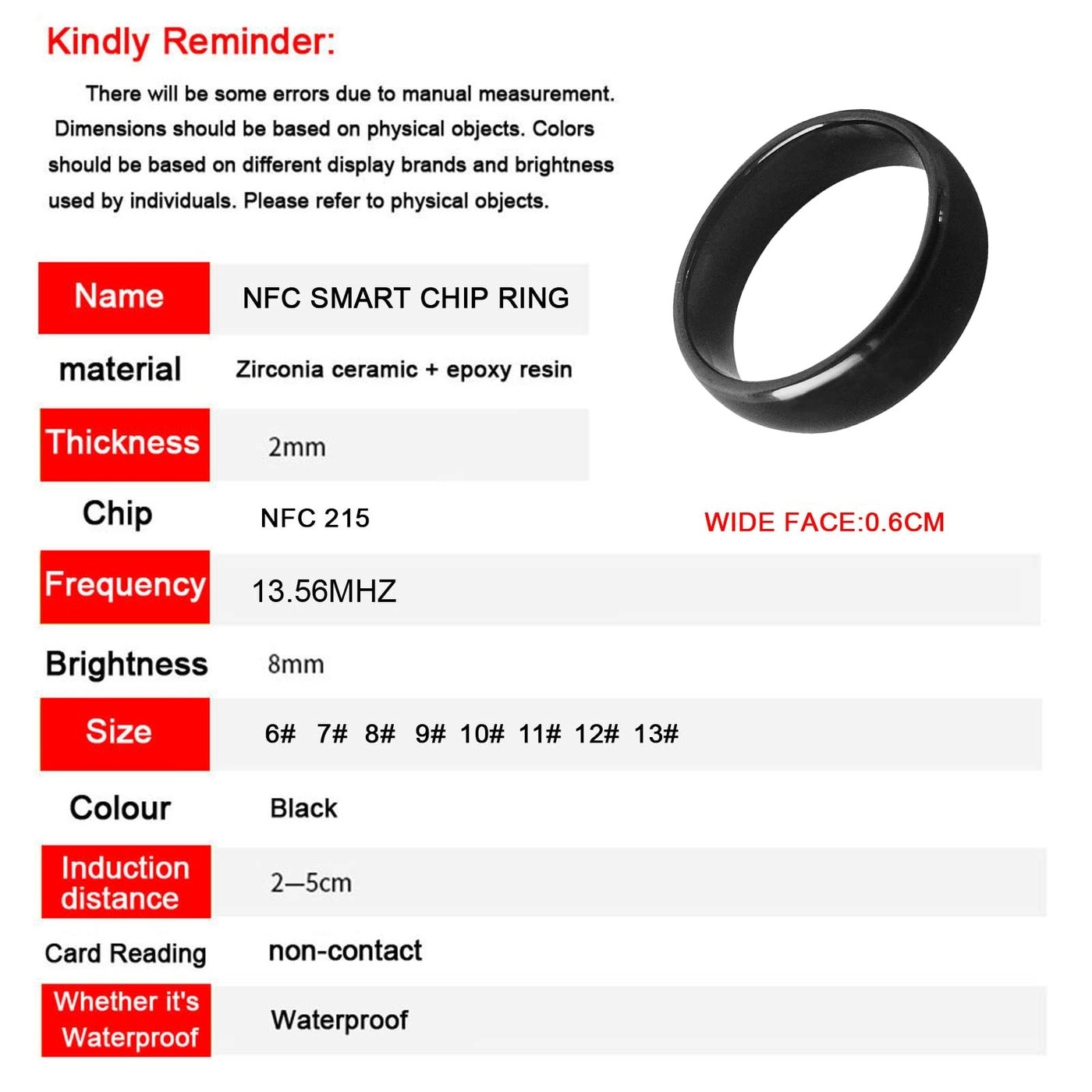 Waterproof Ceramic NFC Ring - 7#