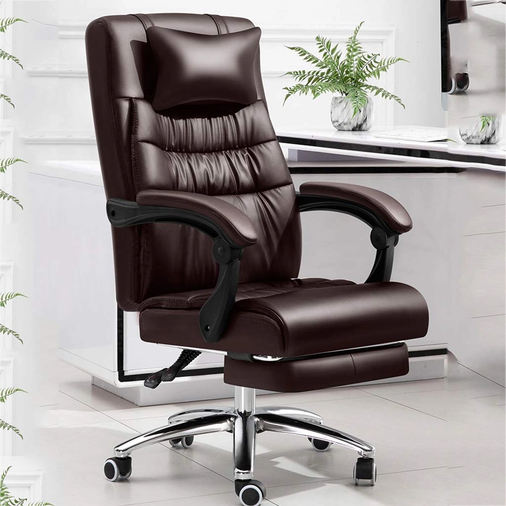Desk Chair - PU Leather Brown High Back