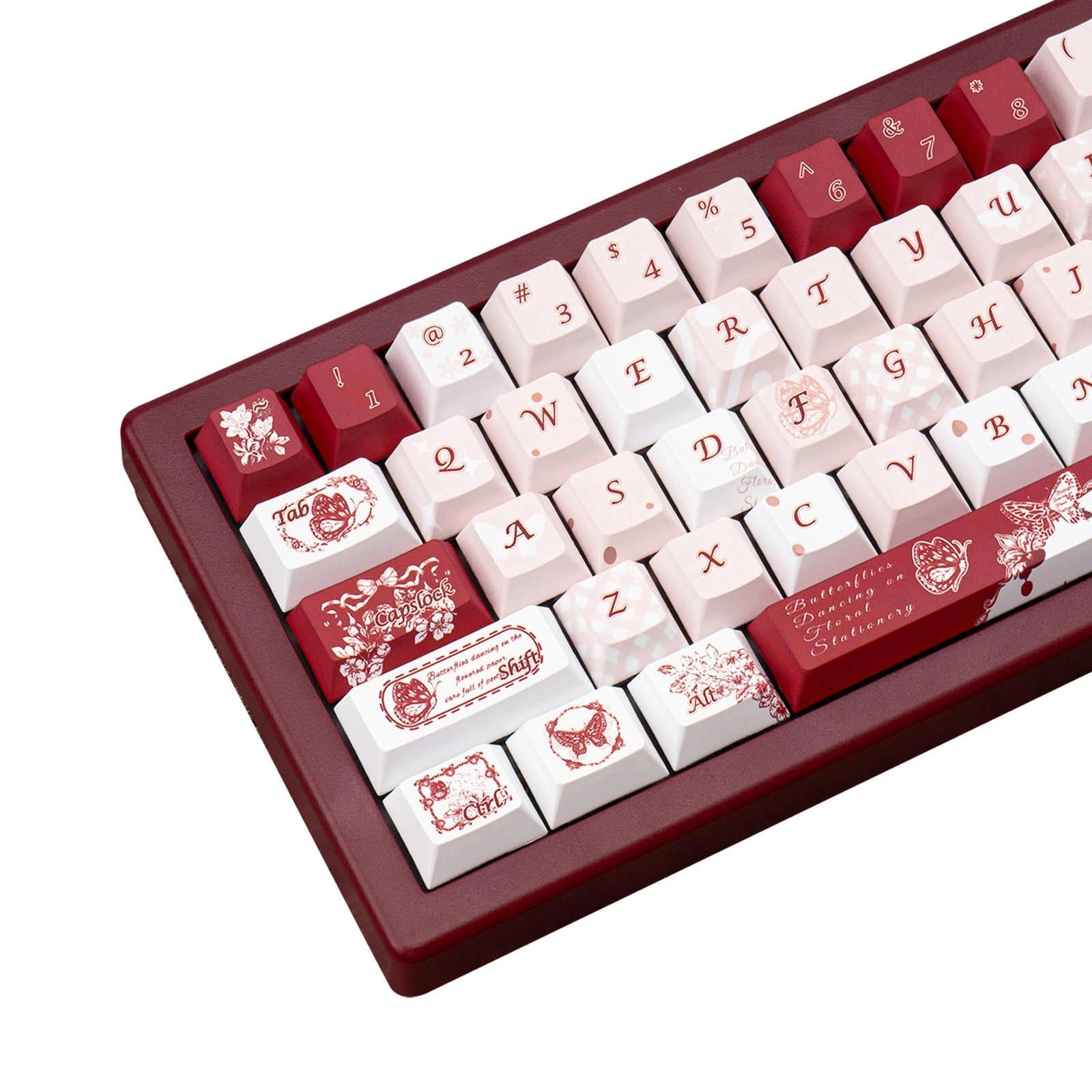 Gradient Cute Pink and White Keycaps Set - ANSI/ISO Keycaps Puller