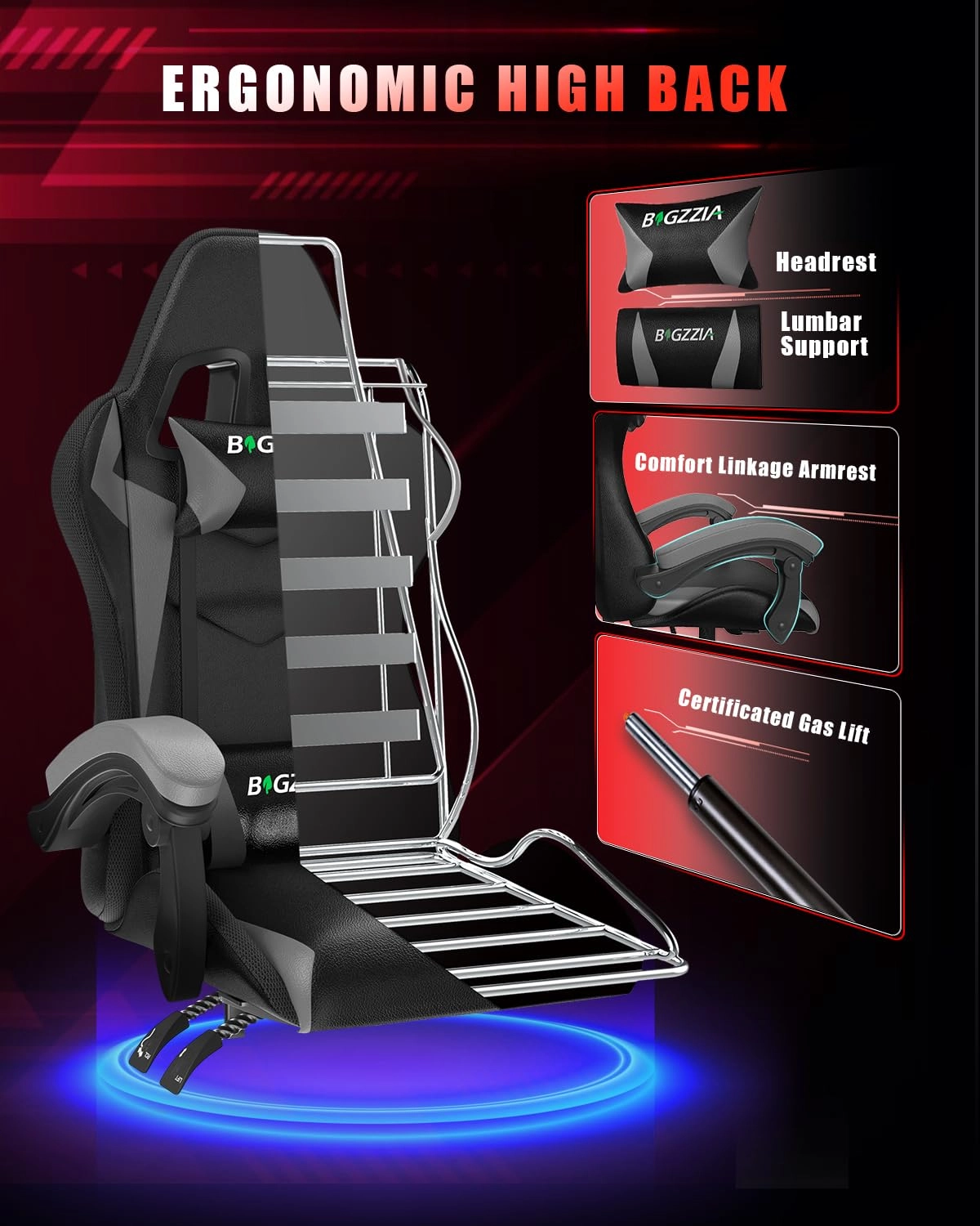 white LED gaming chair - RGB Reclining PU Leather