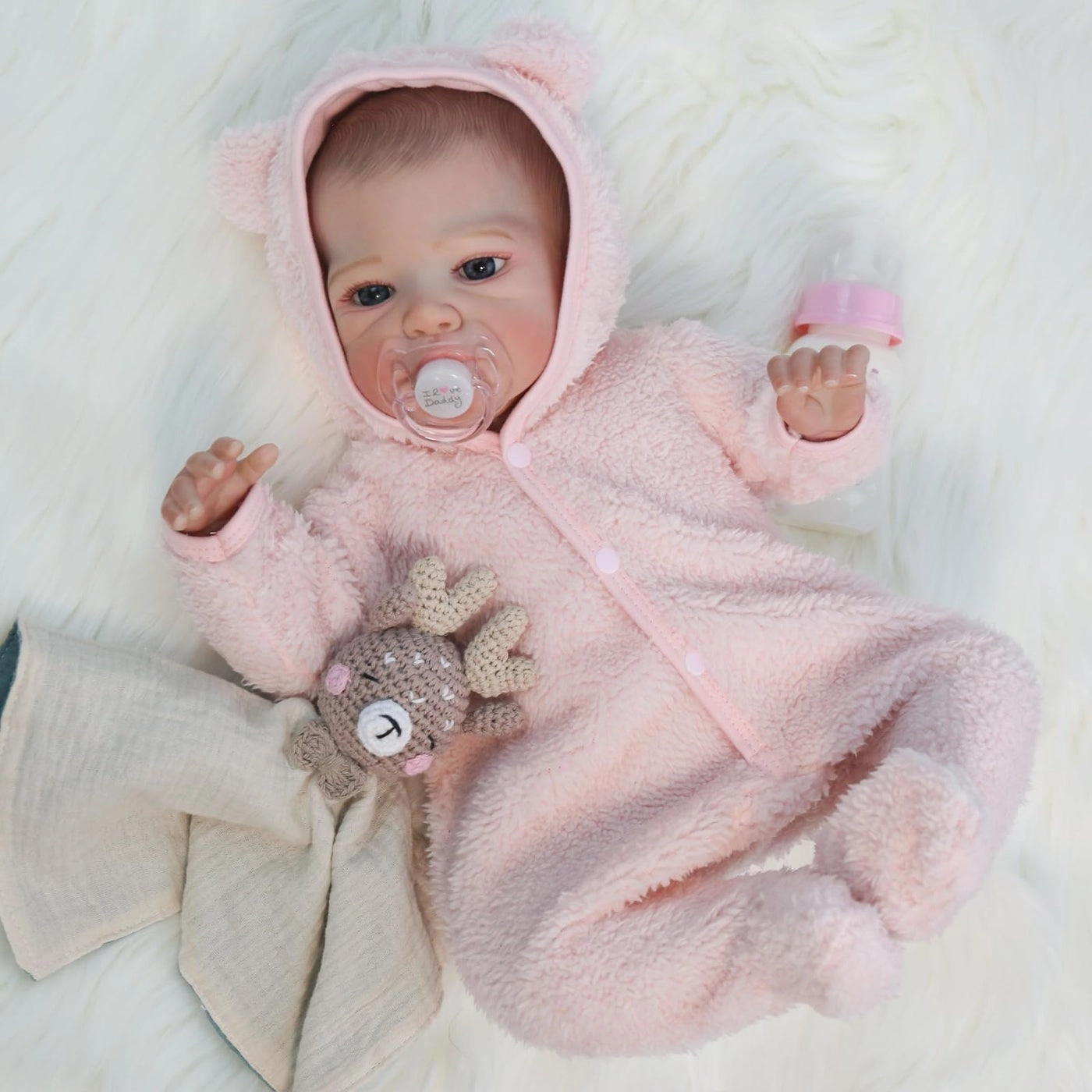 Reborn Baby Doll - 20 Inch Open Eyes Pink Plush Outfit Ages 3+