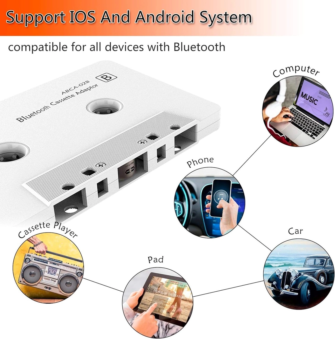 Bluetooth Cassette Adapter - Car Audio Supports most smartphones