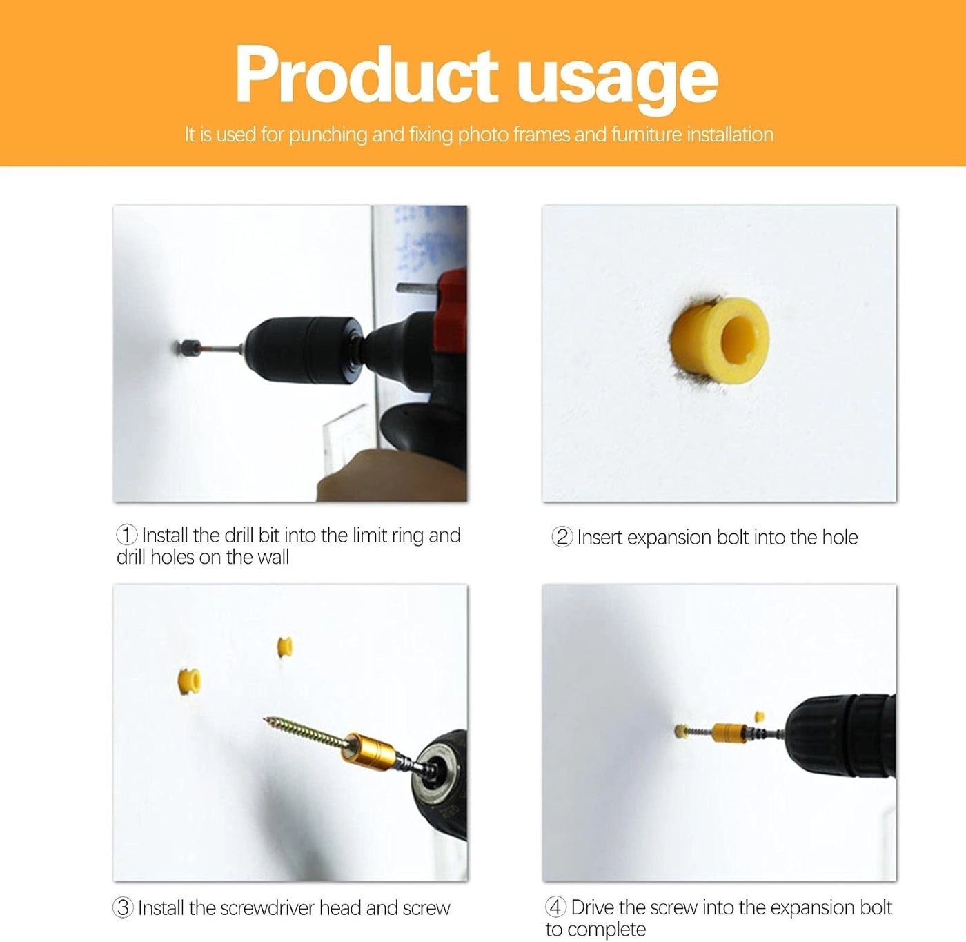Self Tapping Screws + Triangle Drill Bit - 101mm + Limit Ring + Allen Wrench + Bit + Expansion Bolt - 39.5mm