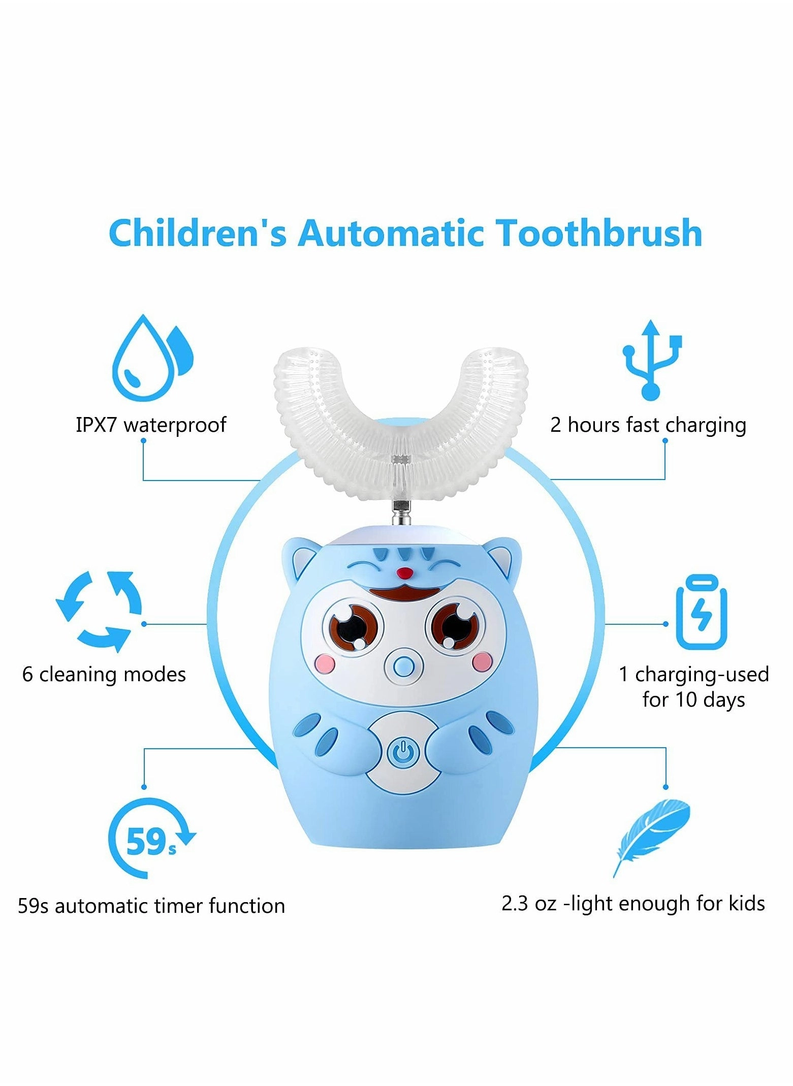Kids U-Shaped Toothbrush - 6 Modes IPX7