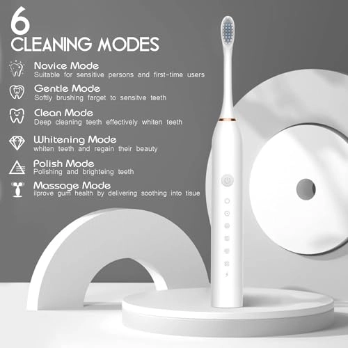 Sonic Electric Toothbrush - USB Rechargeable 4 Brush Heads 6 Cleaning Modes