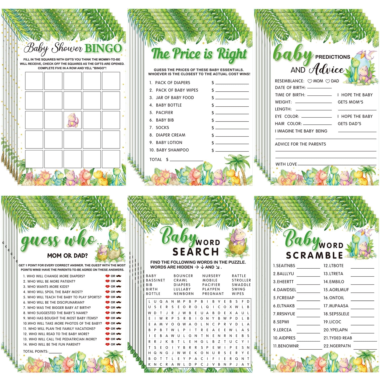 Jetec Dinosaur theme baby shower games - 302 Pcs 6 - 15 years English