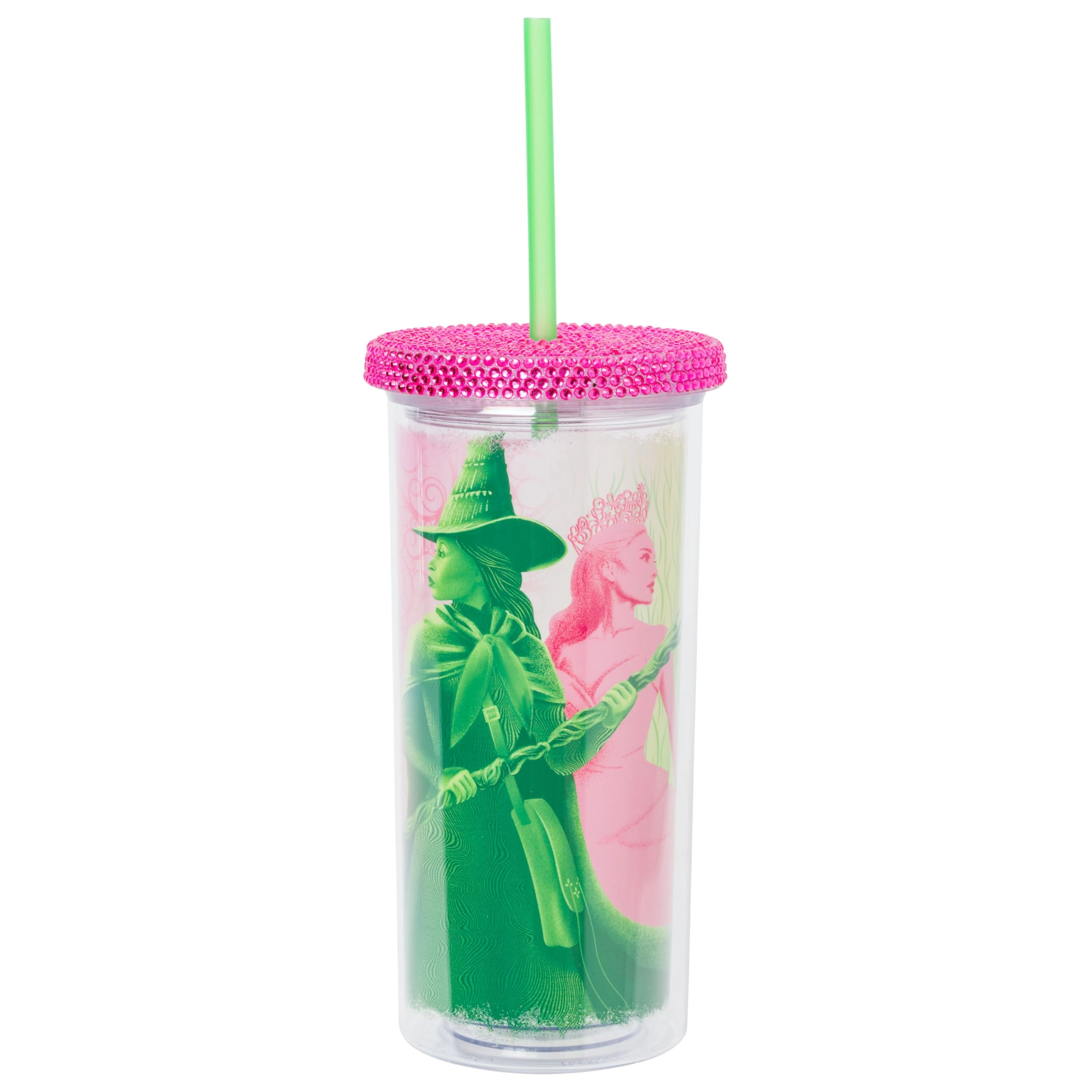 Silver Buffalo Wicked Elphaba and Glinda Reusable Cup - Rhinestone Lid Straw