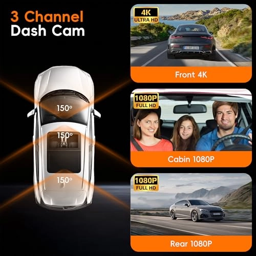 Dash Cam Front and Rear Inside - 4K+1080P+1080P